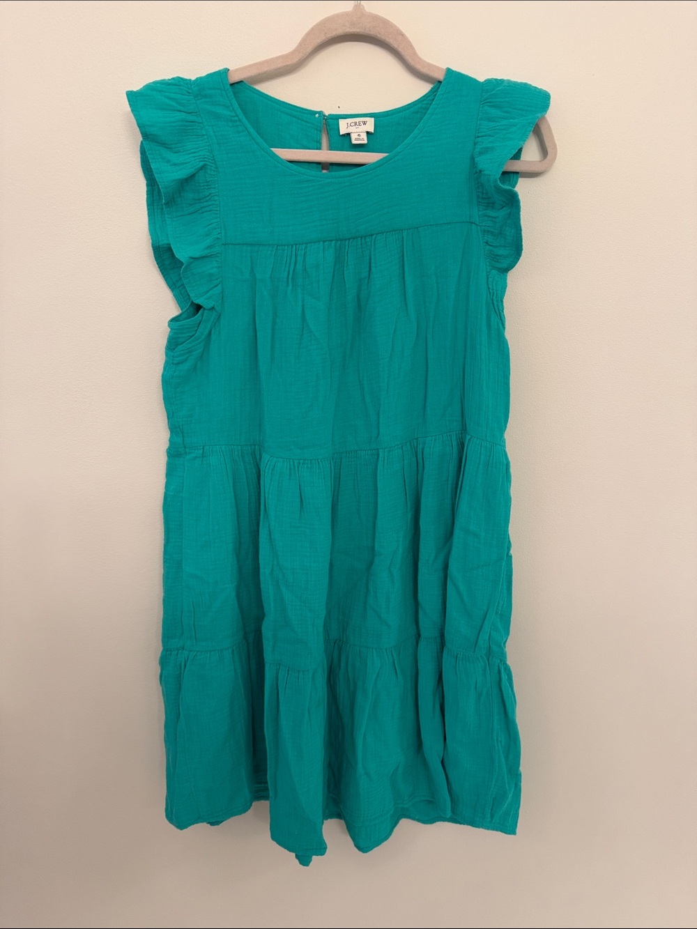 J. Crew Teal Tiered Ruffle Sleeve Dress for women